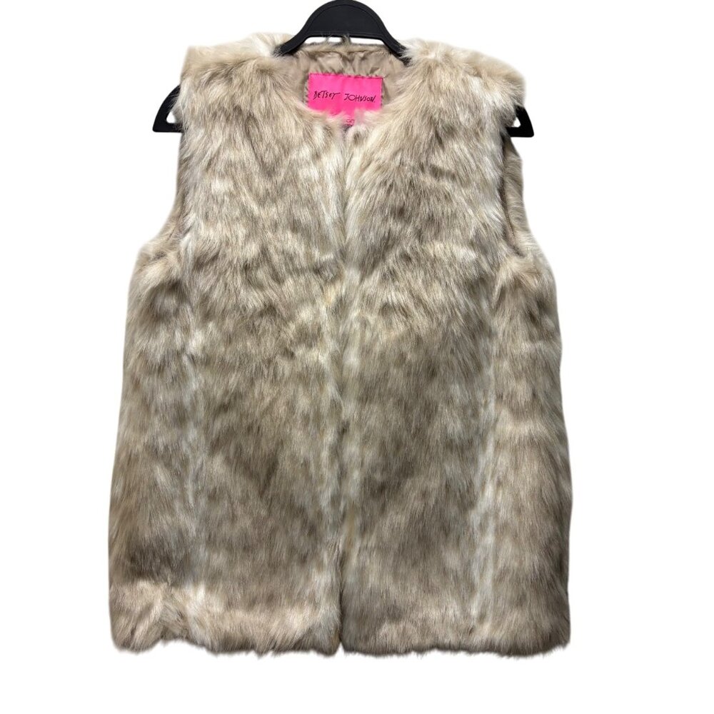 Betsey Johnson Womens Faux Fur Vest Size M Beige Tan